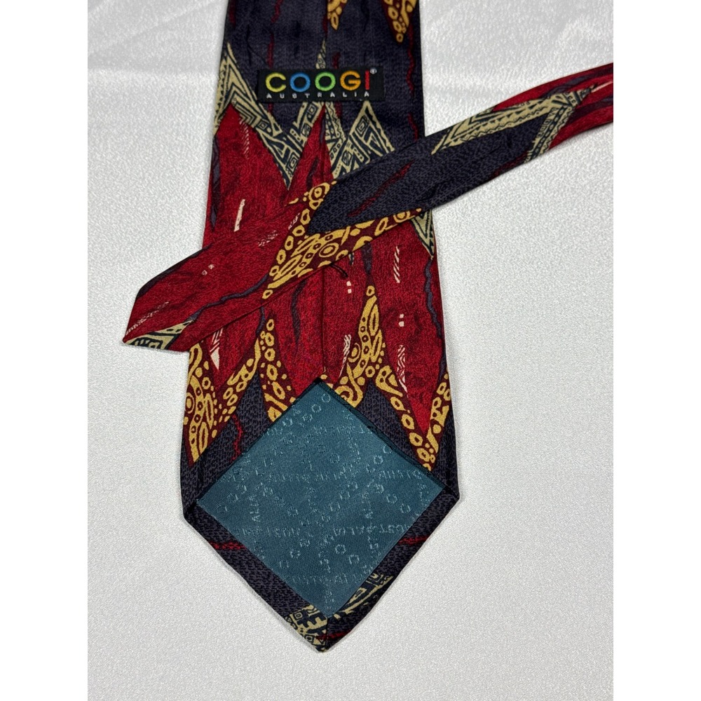 Coogi Necktie Mens OS Red Abstract Geometric Silk Tribal Statement Tie‎